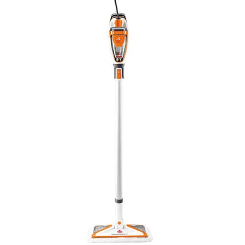 BISSELL PowerFresh Slim 2181 white-and-orange steam mop shown upright on a white background
