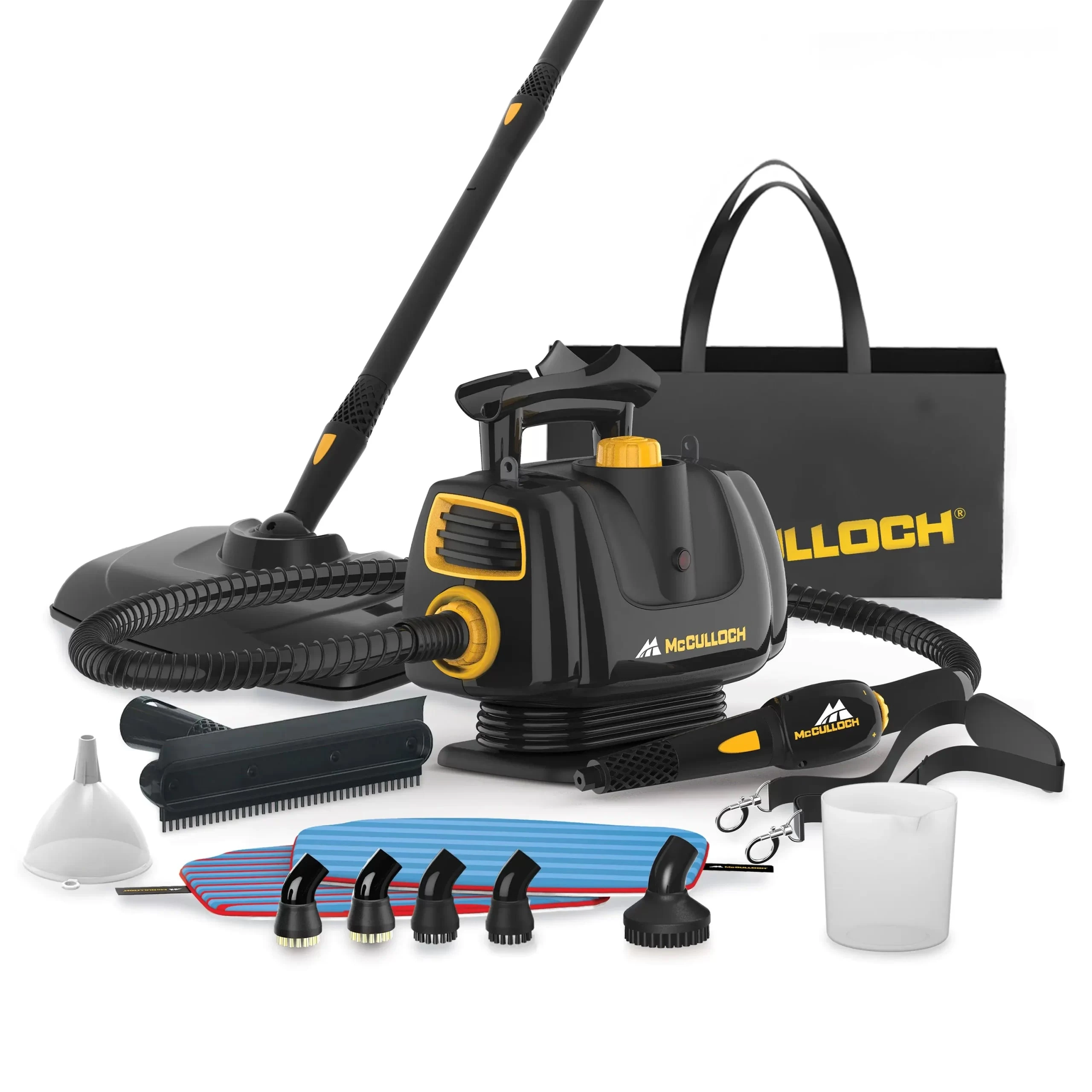 McCulloch MC1270 portable boiler with strap, floor tools, squeegee and bag
