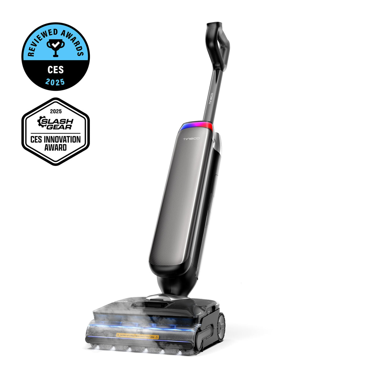 Tineco FLOOR ONE S9 Artist Steam cordless hard-floor washer shown upright with a powered roller and Tineco feature badges.