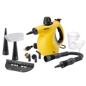 Wagner 505e handheld steamer shown with listed small-job accessories